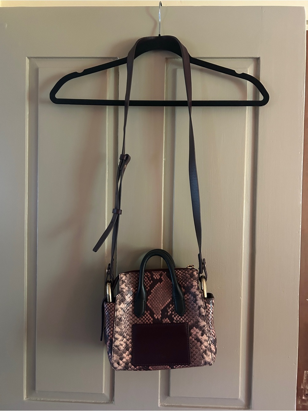 J. Crew Snake-Print Crossbody Satchel in Burgundy